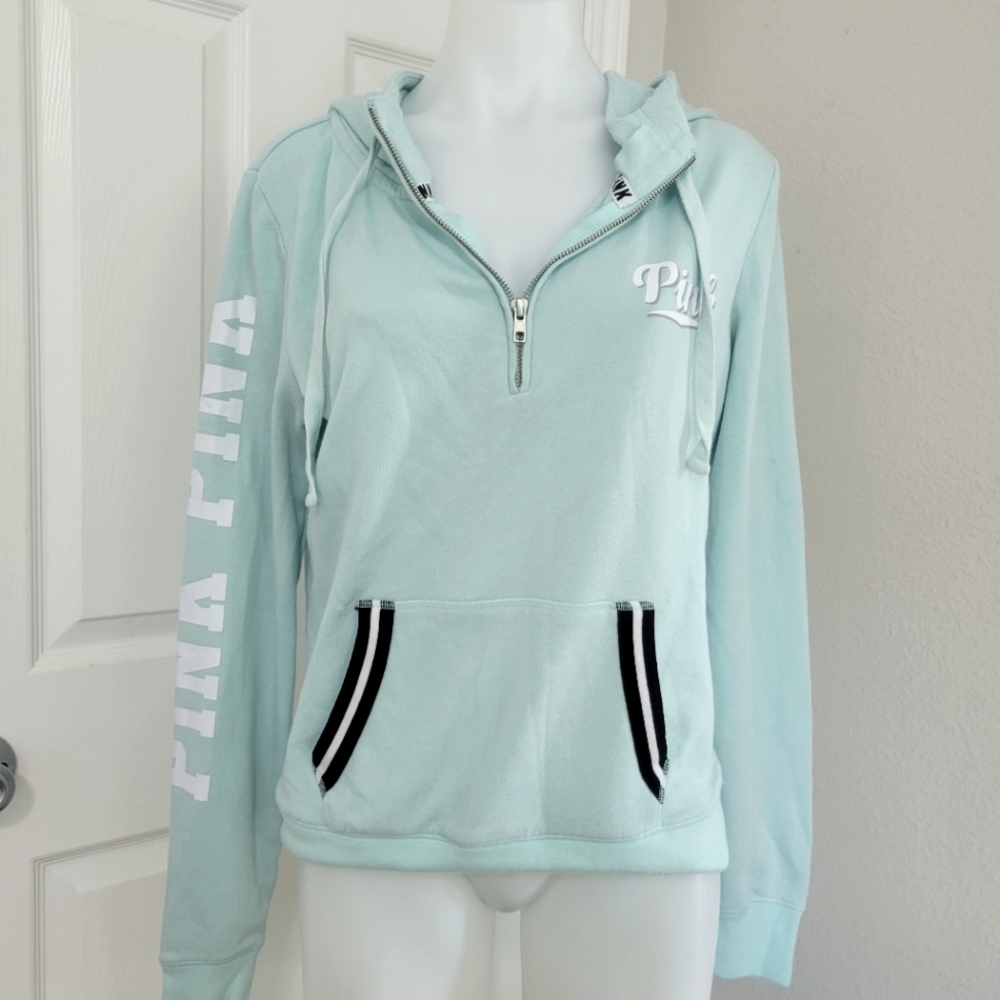 PINK Victoria's Secret 1/4 Zip Pull Over Hoodie S EUC Mint Vintage